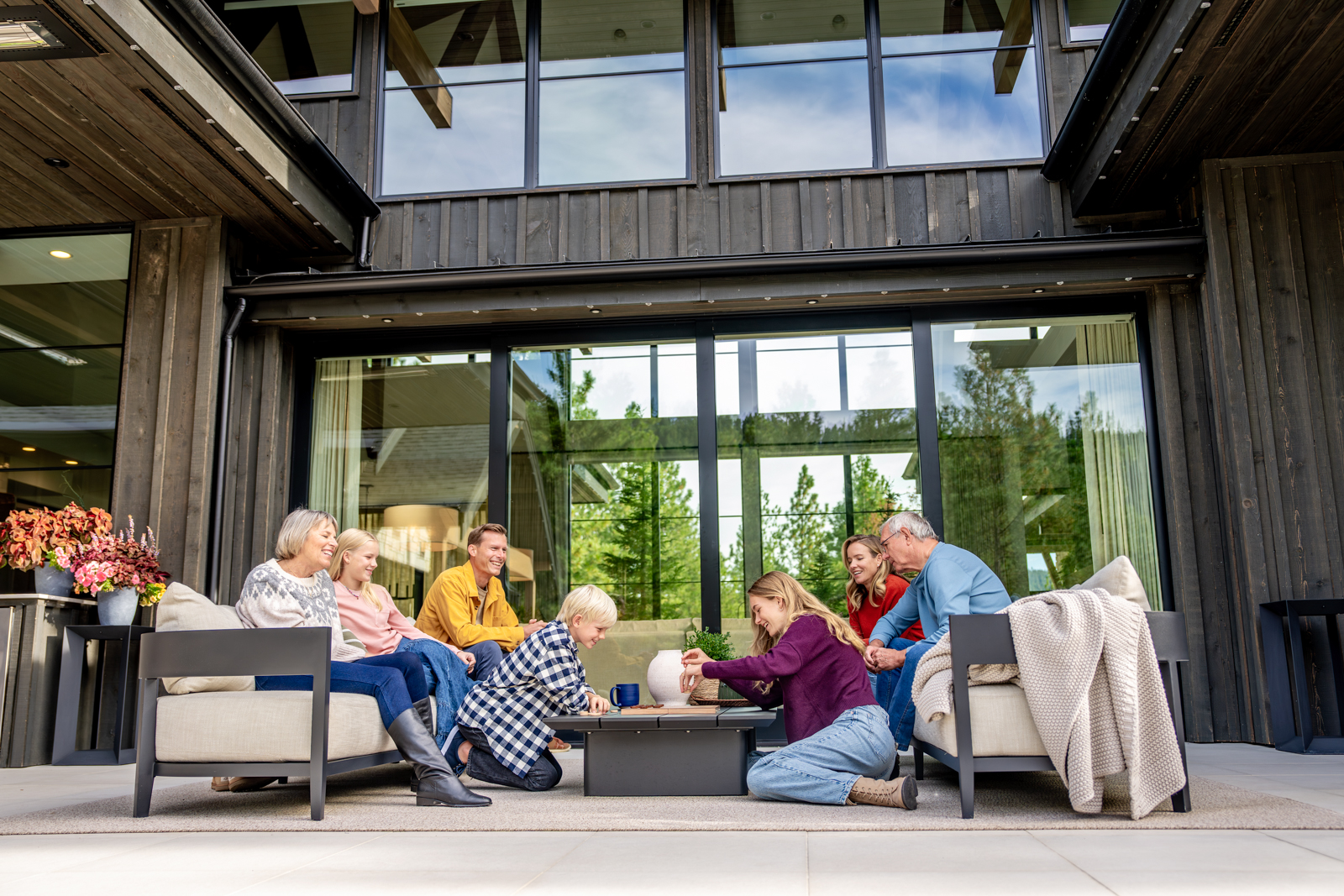 Family Gathering on Modern Home Patio