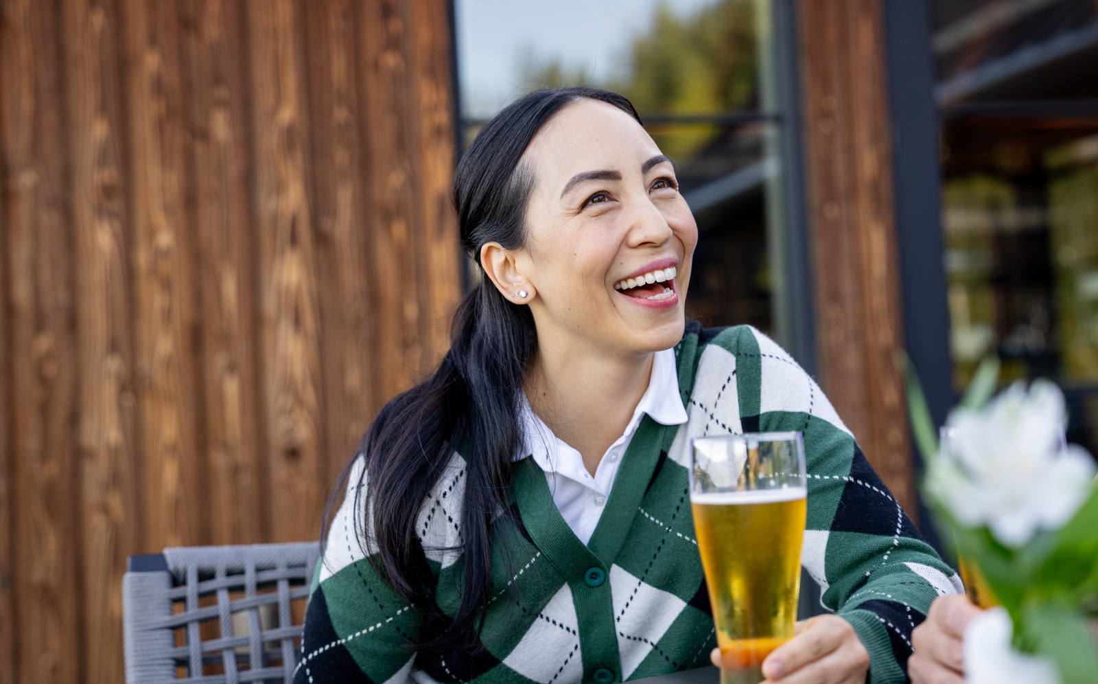 Woman Enjoying Beer Outdoors